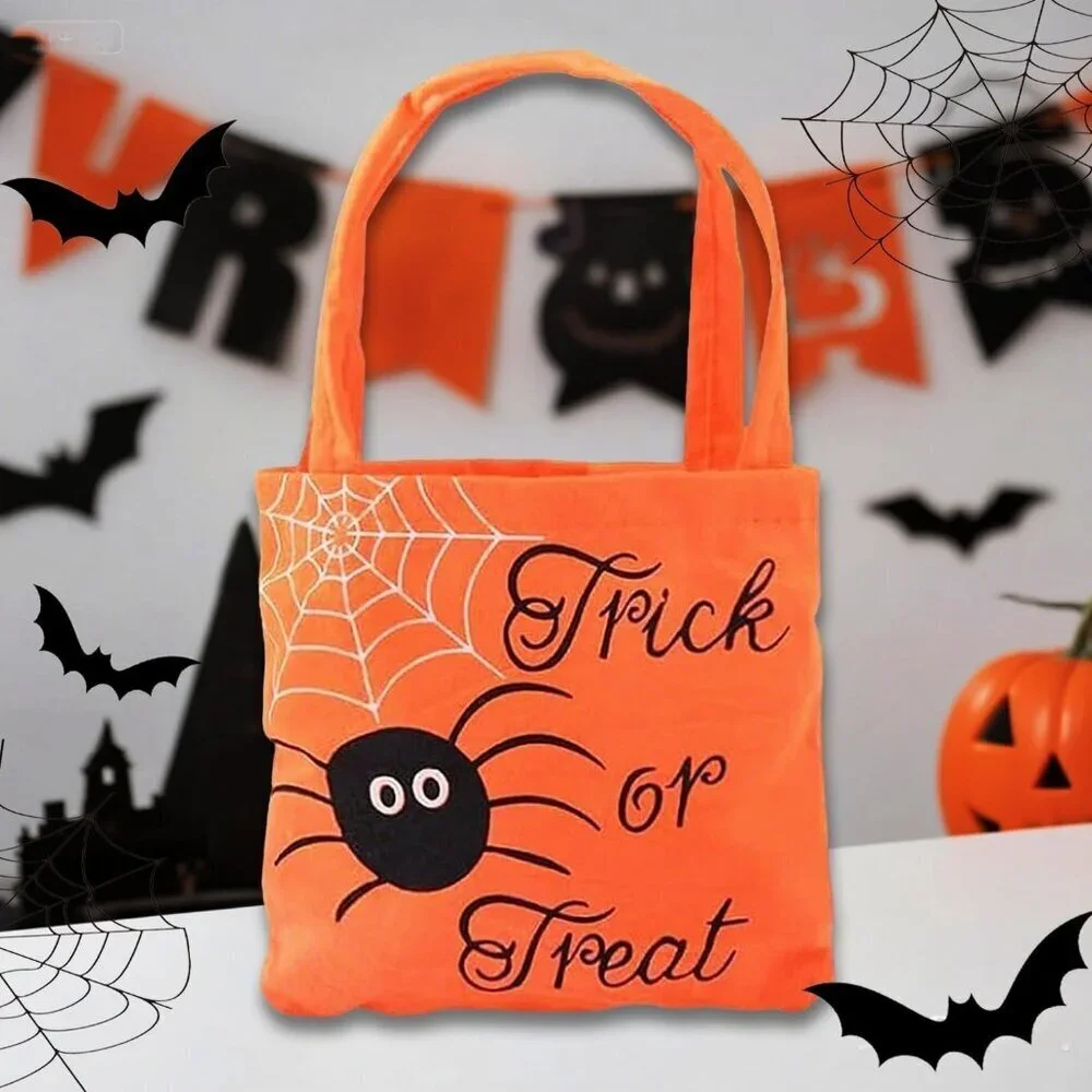 Halloween Trick or Treat Bag Spider Reusable Canvas Tote Candy Goodie Kids